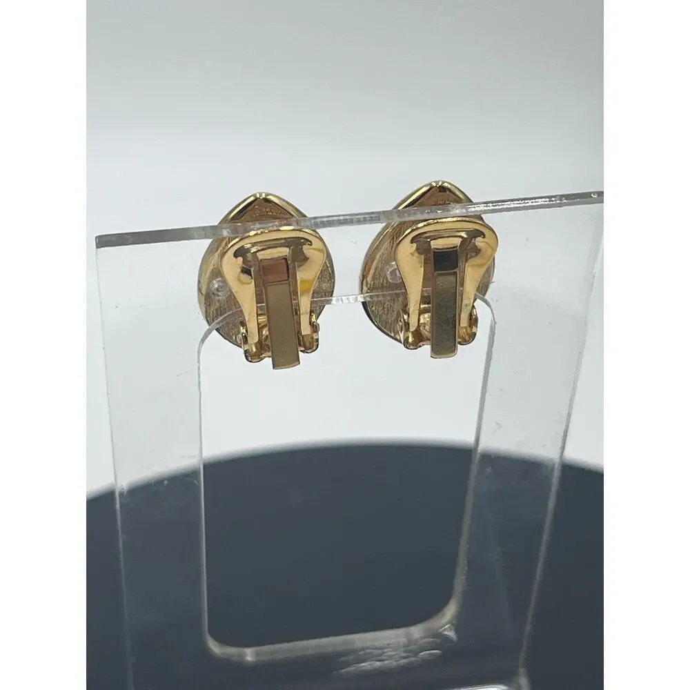 Authenticated Givenchy NY Vintage Black Enamel signed Gold‎ Tone Clip Earrings - Picture 13 of 16